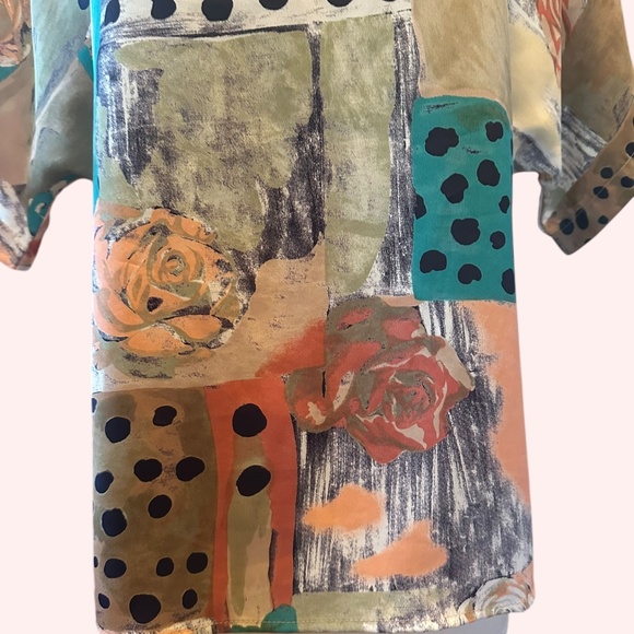 Vintage 80's coquette pastel blouse with roses and polka dots size medium - Picture 4 of 6